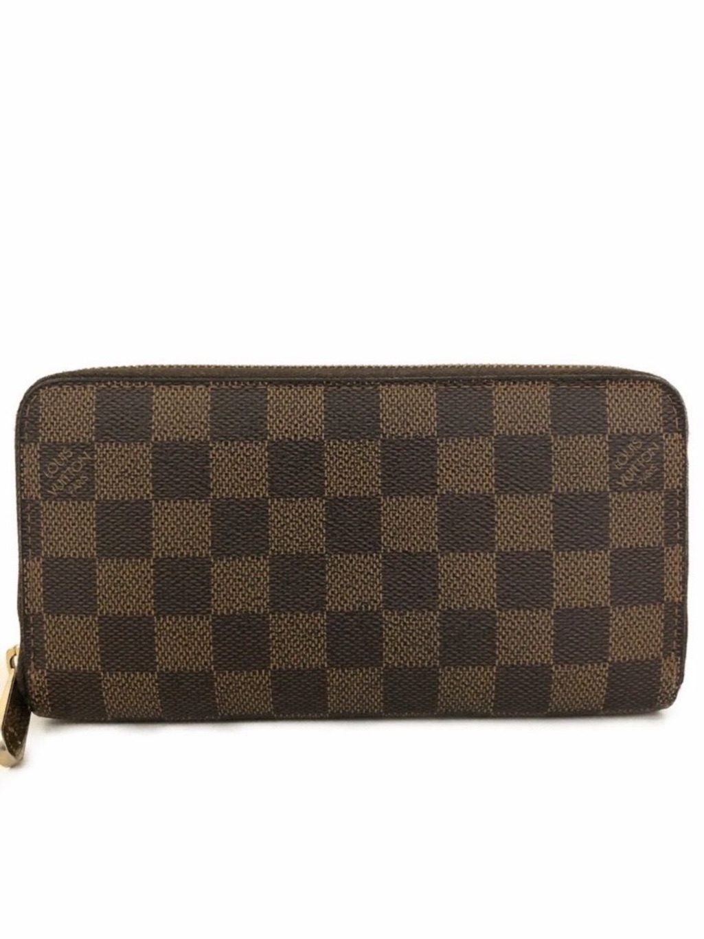 Louis Vuitton Brown Checker Zip Wallet With Gold Hardware